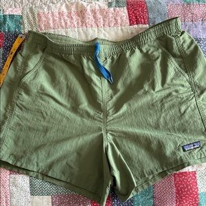 Patagonia Green Shorts with Blue Drawstring